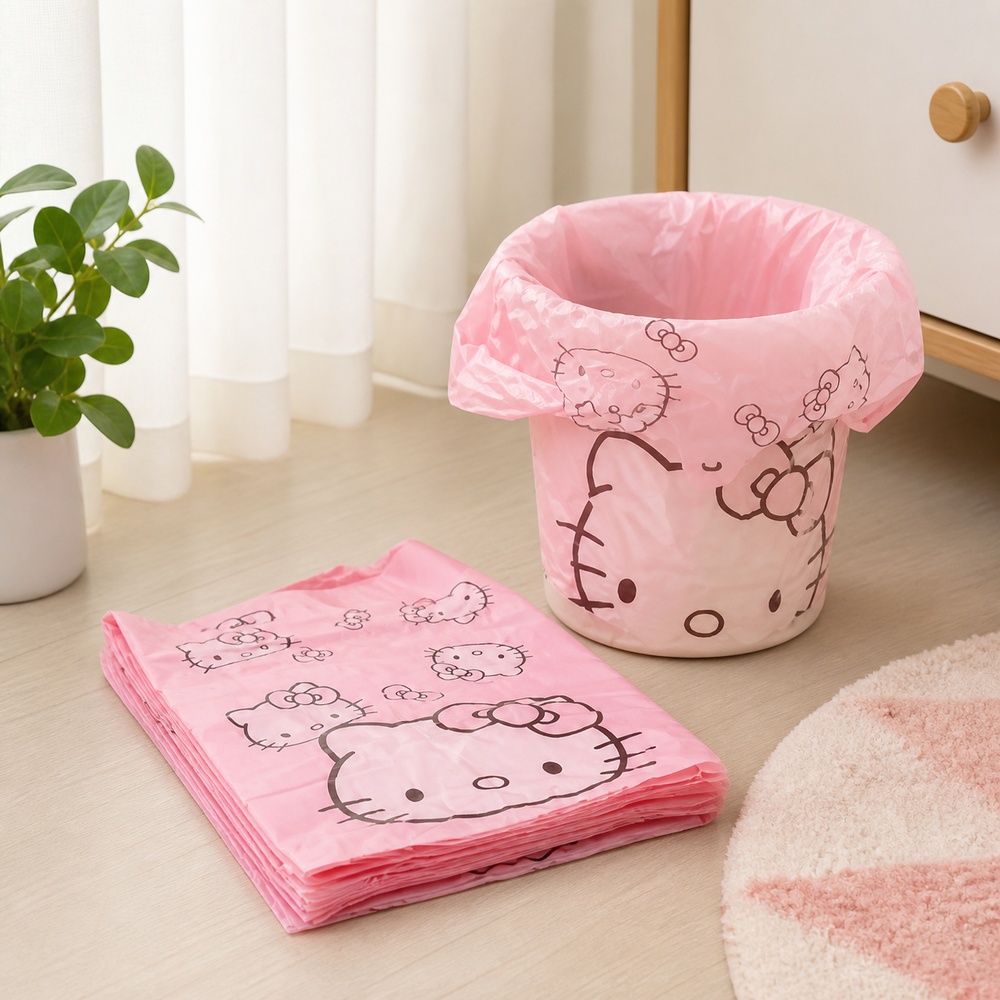 Commercial Kitchen Bin - Pink Cartoon Cat Printed Vest Trash